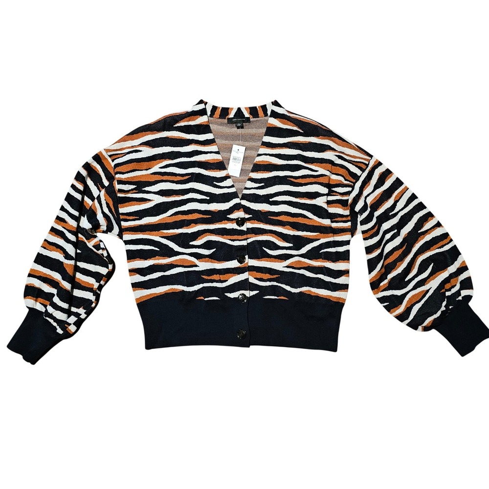 Ann Taylor Zebra Print Button Front Cropped Cardigan Size X-Large NWT